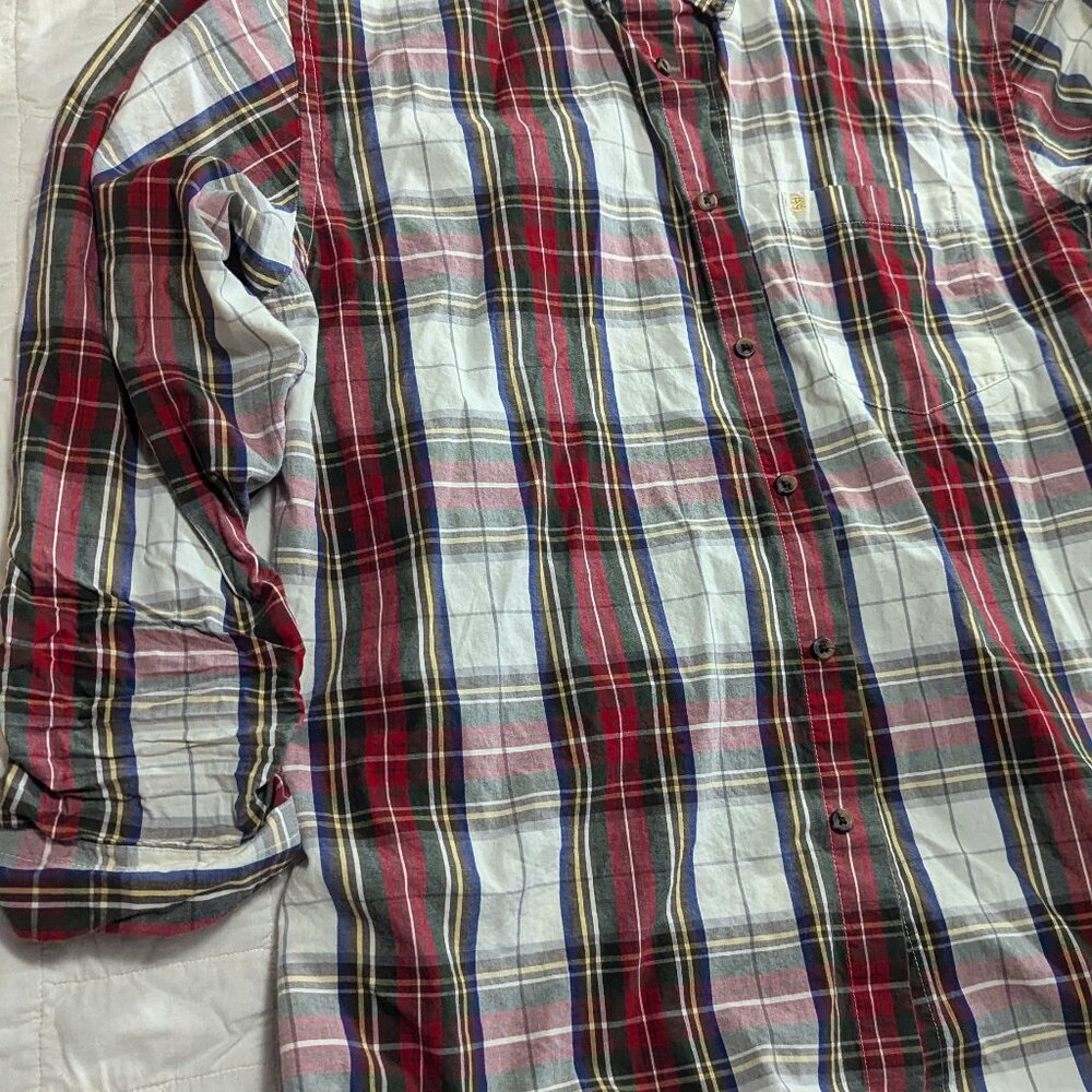 Izod Men’s Long Sleeve Red Plaid Dress Button Shirt – Classic and Stylish